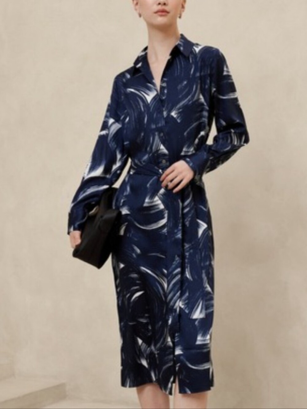 NWT Banana Republic Tie-Waist Midi Shirtdress Size XXS In Brushtrokes